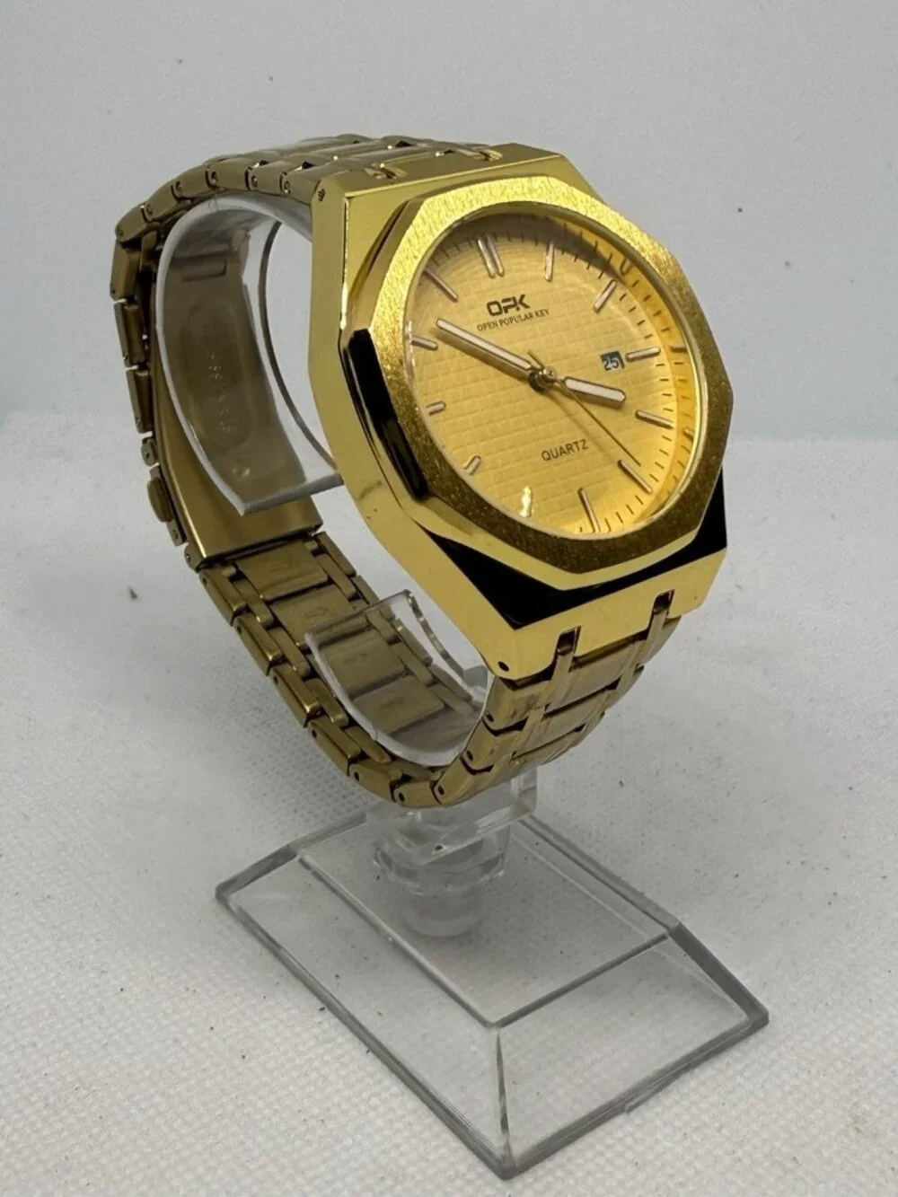 OPK 8139 Men's Quartz Watch Full Gold Tone Stainless Steel Eight-Sided Bezel